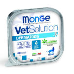 MONGE VETSOLUTION Dermatosis, Ficat și Porc, dietă veterinară, tăviță hrană umedă fără cereale pisici, piele & blană, (pate), 100g