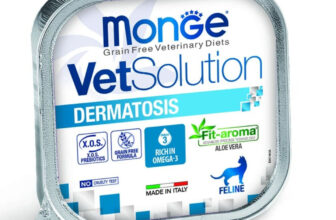 MONGE VETSOLUTION Dermatosis, Ficat și Porc, dietă veterinară, tăviță hrană umedă fără cereale pisici, piele & blană, (pate), 100g