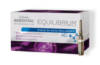Fiole Cu 10% Acid Hialuronic 4d și 5% Argireline Amplified Peptide, Hidratare Intensă și Efect Antirid, Gerovital H3 Equilibrium, 20 Fiole X 2 Ml