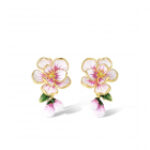 Cercei aurii din argint Lalique, cu flori roz – Perfectbijoux.ro