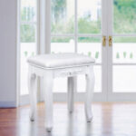 SCA103 – Scaun tapitat Alb cu Trandafiri masa toaleta taburet machiaj – eMobili.ro