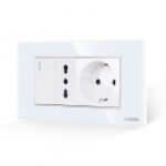 Intrerupator Simplu + Priza Ingusta + Priza Schuko cu Rama din Sticla LUXION, Standard Italian, 4M – Case-smart.ro