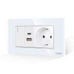 Intrerupator Simplu + Priza USB A+C + Priza Schuko cu Rama din Sticla LUXION, Standard Italian, 4M – Case-smart.ro