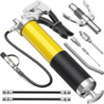 Pistol gresare 8000 PSI pentru niplu de gresare Techstar®, actionare cu o singura mana, ax heavy duty, cap pistol gresare, furtun flexibil si tub metalic, cartuse 400 g, galben – Techstar.ro