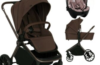 Carucior 3 in 1, Lionelo, Mika Plus, Cu scoica auto Moxie Mov Reversibil, Cu sistem de ventilatie 3D, Cu accesorii, Pana la 22 kg, EN1888-1 EN1888-2 EN1466 ECE R129, Maro