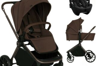 Carucior 3 in 1, Lionelo, Mika Plus, Cu scoica auto Moxie Negru Reversibil, Cu sistem de ventilatie 3D, Cu accesorii, Pana la 22 kg, EN1888-1 EN1888-2 EN1466 ECE R129, Maro