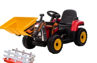 Excavator electric + remorca Kinderauto Farm Traktor 60W 12V RC, Bluetooth Rosu