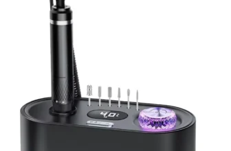 Freza Unghii HASEPE Profesionala 40000 RPM, Pila Electrica Reincarcabila Cu Suport, Freza Electrica Unghii Cu Rotatie Dubla, Capete Detasabile, LCD,