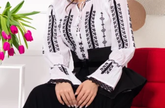 Ie traditionala Transilvaneana din bumbac cu broderie neagra