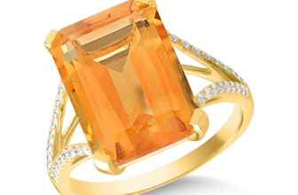 Inel din aur galben cu citrin de 9.3ct si diamante de 0.1ct