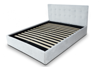 Pat tapitat cu material textil, 140 x 200, somiera rabatabila si lada depozitare, Culoare Alb, Kurt