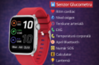 SmartWatch cu Senzor Glucometru, Apel Bluetooth, Ritm Cardiac, Nivel Oxigen, Tensiune Arteriala, Temperatura Corporala, Nivel Stres, Vreme, Calorii, Moduri Sport S865 – Watch24.ro