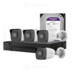 Kit supraveghere video IP de exterior,complet, Hikvision HiLook HI-NK-4288B, 4 camere, 2.8 mm, 4K, IR 30 m, PoE, HDD 2TB inclus – Vonmag.ro