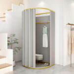 CABP1 – Cabina de Proba Portabila, 100 x 95 cm, independenta – Aurie cu perdea Neagra sau Gri – eMobili.ro