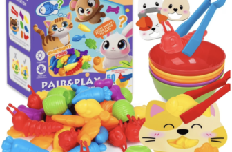 Joc Montessori de sortare culori cu piese silicon Hrana animalelor, 50 piese, 3 ani+