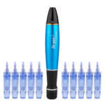 Creion cu Micro-Ace din Titan, Dermapen, Dr. Pen, A1W, pentru Electroporare, impotriva Ridurilor si Imbatranirii, Wireless, 10x Rezerve 12 pini, Adancime 0.25 – 3.00 mm, 5 viteze