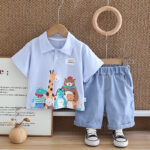 Compleu Baieti Albastru cu Animalute Iustin – 2-3 ani