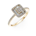 Inel de logodna din aur galben cu diamante baguette si rotunde de 0.2ct