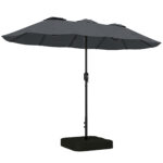 Outsunny Umbrelă Dublă cu 12 Spițe, Manivelă, Bază Metalică și Saci de Nisip, din Metal și Poliester, 3×1.5 m, Gri Închis | Aosom Romania