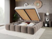 Pat Tapitat Noel tip bubble cu somiera rabatabila si lada de depozitare Cappuccino – Velluto 29 140×200