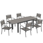 Outsunny Set mobilier grădină 7 piese Masă extensibilă cu 6 scaune Design lamele aspect lemn Cadru aluminiu | Aosom Romania