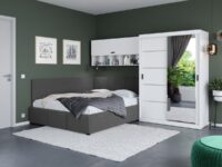 Set Mobila Dormitor Nordis 2.92m cu pat de colt fix si oglinda