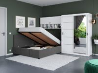 Set Mobila Dormitor Nordis 2.92m cu pat de colt rabatabil si oglinda