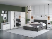 Set Mobila Dormitor Nordis Alb C29 tapitat / oglinda