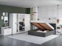 Set Mobila Dormitor Nordis Alb C30 tapitat / oglinda