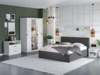 Set Mobila Dormitor Nordis Alb C33 tapitat / oglinda