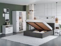 Set Mobila Dormitor Nordis Alb C34 tapitat / oglinda