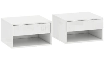 HOMCOM Set de 2 noptiere murale, noptiere, sertar, compartiment deschis, blat, 37 x 32 x 21 cm, alb | Aosom Romania