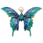 Brosa Emerald Butterfly cu Perla Naturala