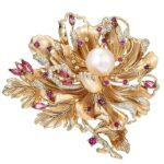 Brosa Golden Blossom cu Perla Naturala