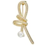 Brosa Golden Ribbon cu Perla Naturala