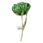 Brosa Emerald Leaf cu Perla Naturala
