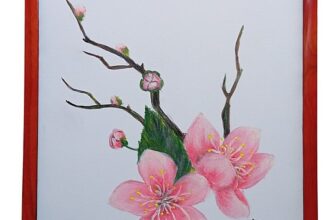 Cutie Bijuterii din Lemn si Piele Pictata Manual Flori de Cires