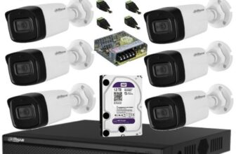 Sistem de supraveghere Dahua DH-6CEXT80MA-5MP HDCVI cu 6 camere de exterior de 5MP, 2.8mm, IR 80m, microfon