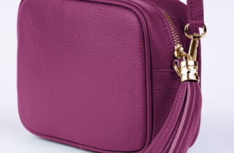 Geanta crossbody magenta din piele naturala, cu ciucure din piele