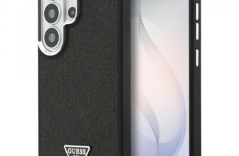 Husa MagSafe pentru Samsung Galaxy S26 Ultra S948, Guess, Fixed Glitter Triangle Logo, Neagra