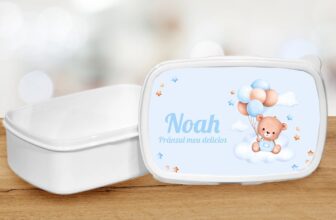 Lunch box personalizat cu ursulet si nume de baiat