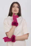 Manusi dama din material textil catifelat cu blanita naturala de iepure, fucsia