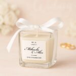 Mărturie pentru nuntă lumânare parfumată în recipient de sticlă pătrat