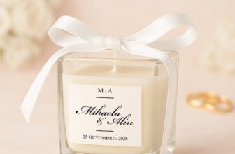 Mărturie pentru nuntă lumânare parfumată în recipient de sticlă pătrat