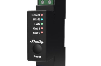 releu inteligent shelly pro 2pm – 2 canale cu contor de energie, wifi, lan, sina din, control aplicatie, compatibil amazon alexa