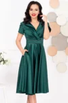 Rochie midi verde in clos Filipina cu maneci scurte tip lalea