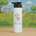 Sticla de apa personalizata cu ursulet si nume de baiat