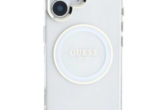 Carcasa Guess IML Metal Colored Circle Classic Logo, cu MagSafe, compatibila cu iPhone 16, Alb