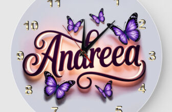 Ceas personalizat cu Nume Fluturi Mov 01