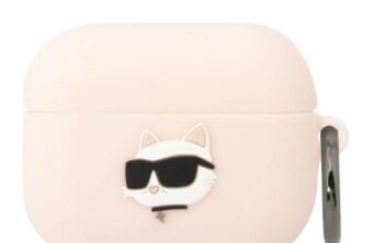 Carcasa Silicone Karl Lagerfeld KLAPRUNCHH, logo Choupette Head, cu breloc, compatibila cu AirPods Pro, Roz